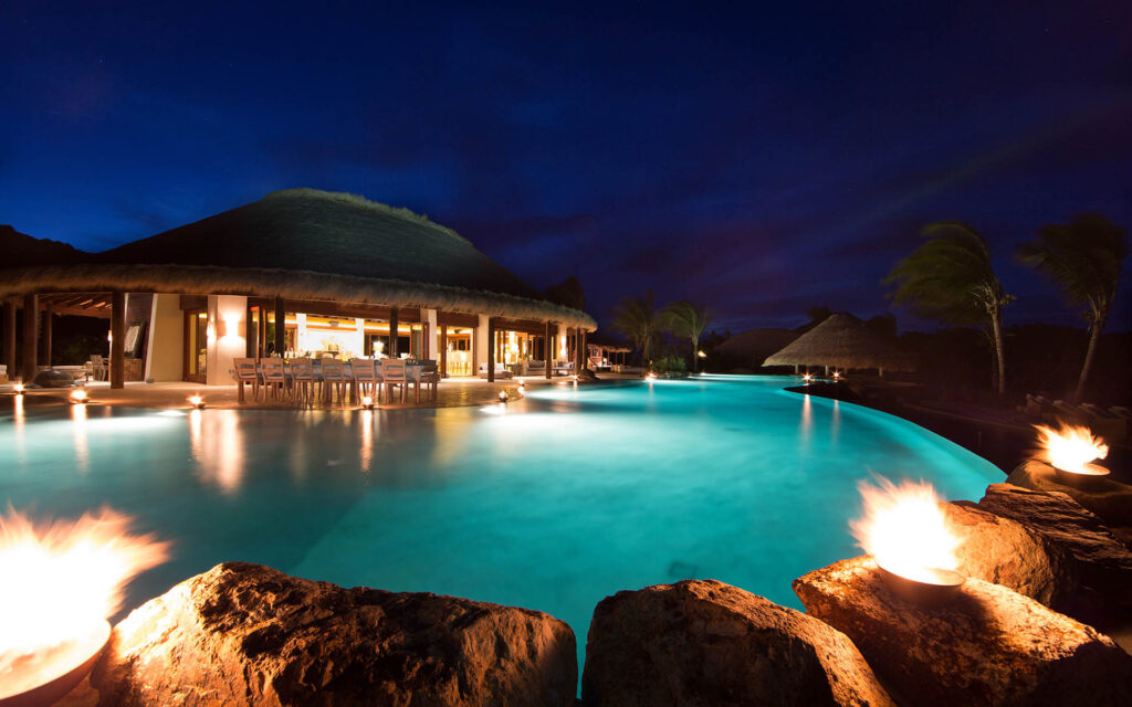 beach house and pool evening