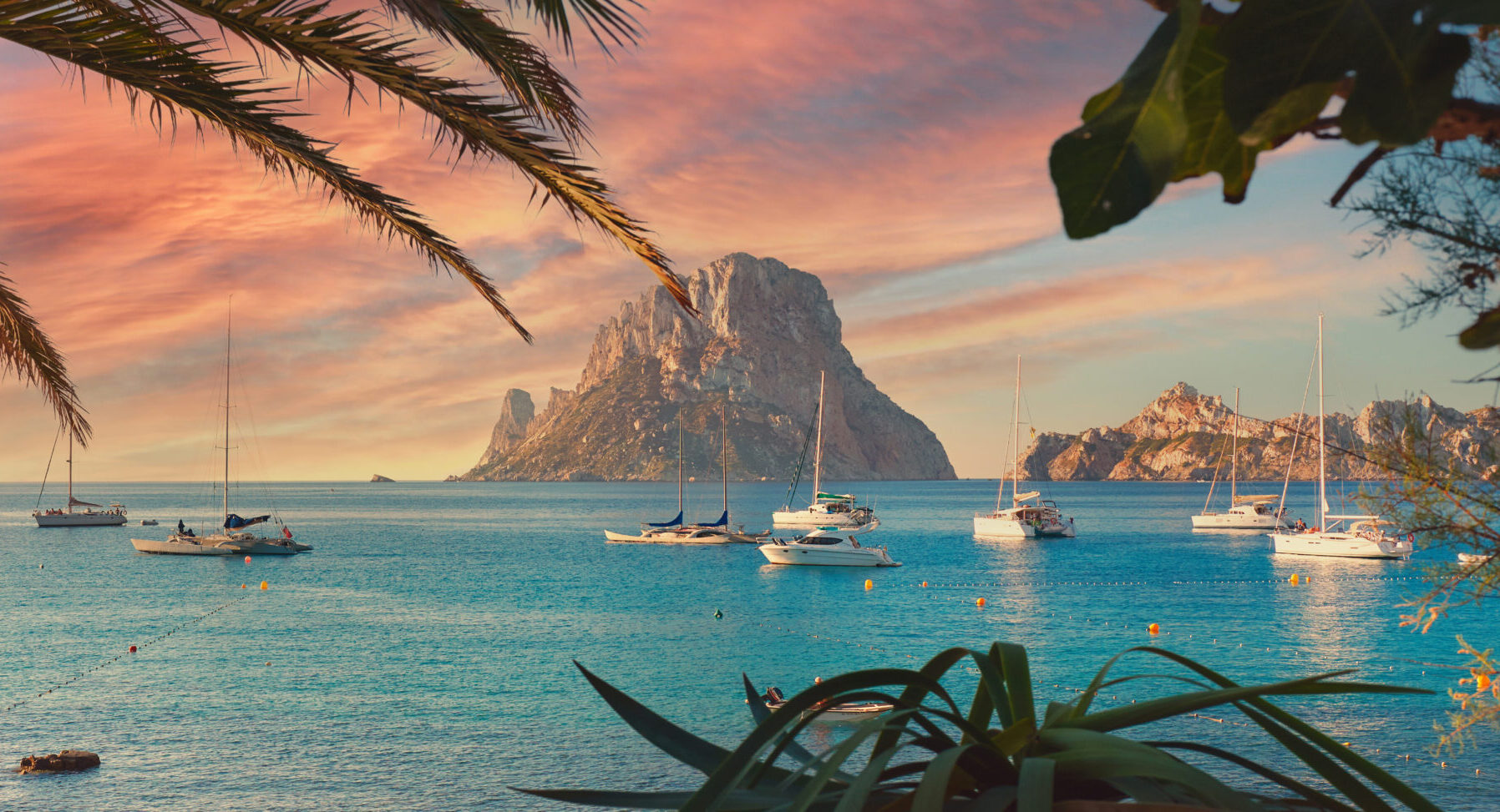 Cala d'Hort beach at sunset. Ibiza Island